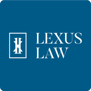 White 'Lexus Law' logo on a blue background