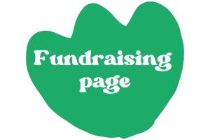 White text reading 'fundraising page' on a bright green tulip shape